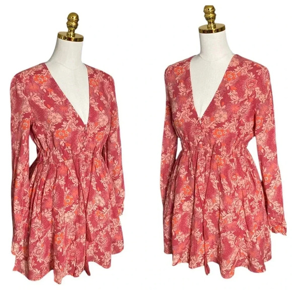 FREE PEOPLE | Stealing Fire Floral Print Peasant Tunic Dress in Red Combo Size M - Picture 5 of 12